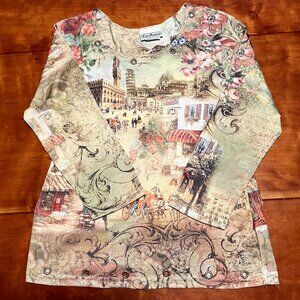 Y2K Printed Collage Long-Sleeve Shirt Sz L